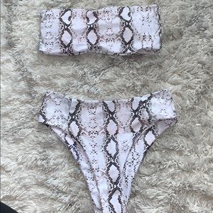 Highwaisted snakeskin bathing suit, too and bottom